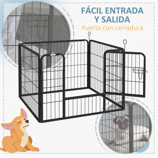 Parc pour chien à 4 panneaux, pliable, pour une utilisation intérieure et extérieure, 82 x 82 x 60 cm, gris - Image 9