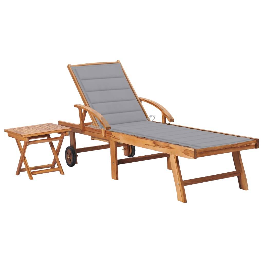 Bain de Soleil Teck Massif Table Intégrée Ajustable Coussin Gris – ComfortXL Outdoor Living - Image 1