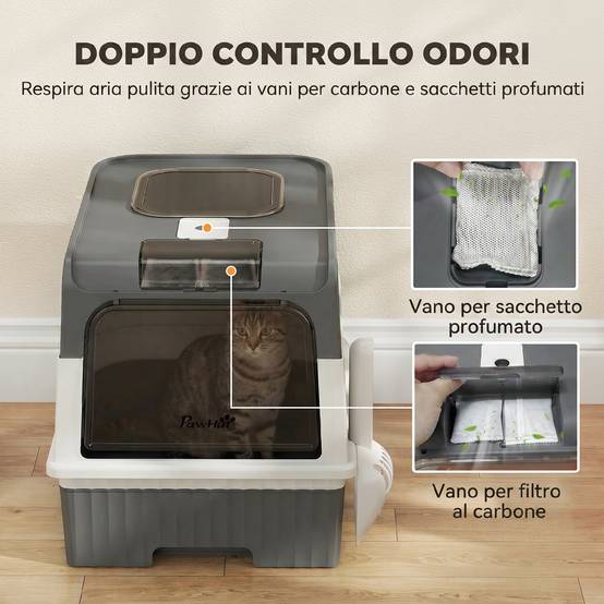 ComfortXL - Maison de toilette pour chat fermée en PP et ABS gris 48 x 35 x 36 cm avec tiroir et sortie par le haut - Image 6