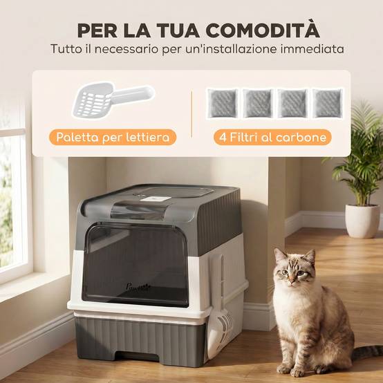 ComfortXL - Maison de toilette pour chat fermée en PP et ABS gris 48 x 35 x 36 cm avec tiroir et sortie par le haut - Image 7