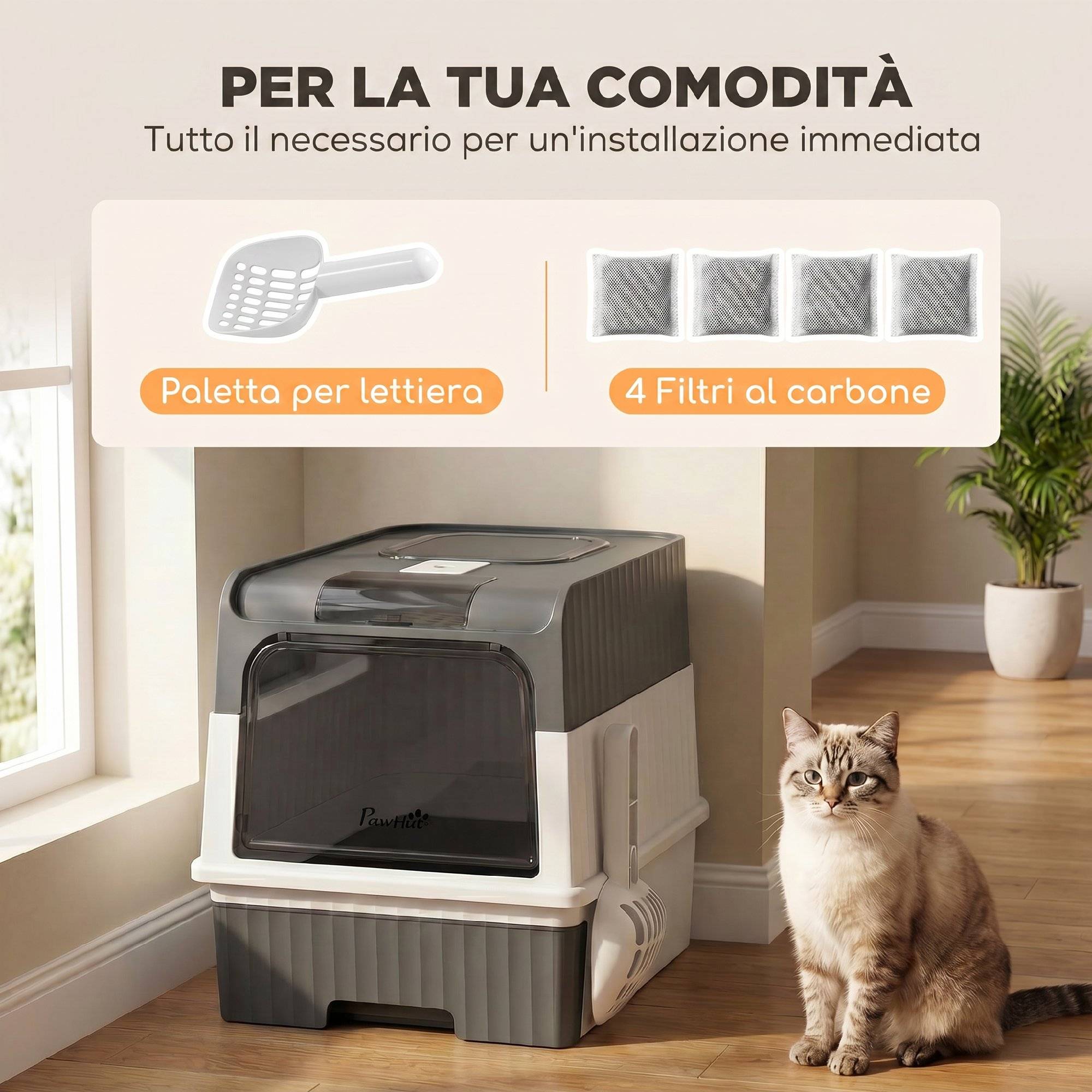 ComfortXL - Maison de toilette pour chat fermée en PP et ABS gris 48 x 35 x 36 cm avec tiroir et sortie par le haut - Image 7