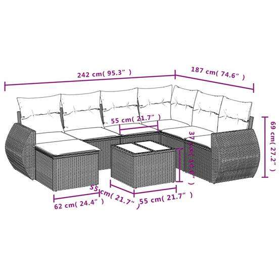 ComfortXL - Salon de Jardin Bas 7 Places Résine Tressée Gris Modulable avec Table et Coussins 8 Pièces – ComfortXL Outdoor Living - Image 9