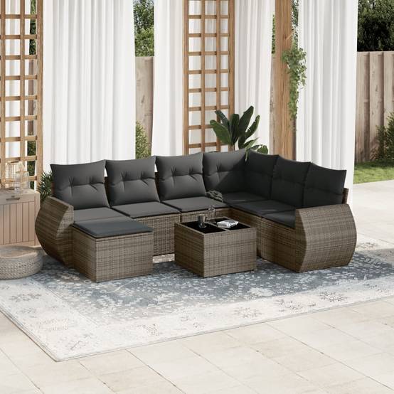 ComfortXL - Salon de Jardin Bas 7 Places Résine Tressée Gris Modulable avec Table et Coussins 8 Pièces – ComfortXL Outdoor Living - Image 1