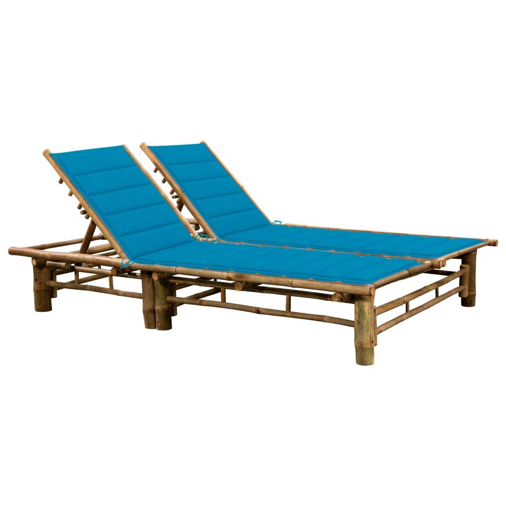 Helloshop26 - Transat chaise longue bain de soleil lit de jardin terrasse meuble d'extérieur pour 2 personnes avec coussins bambou - Image 1