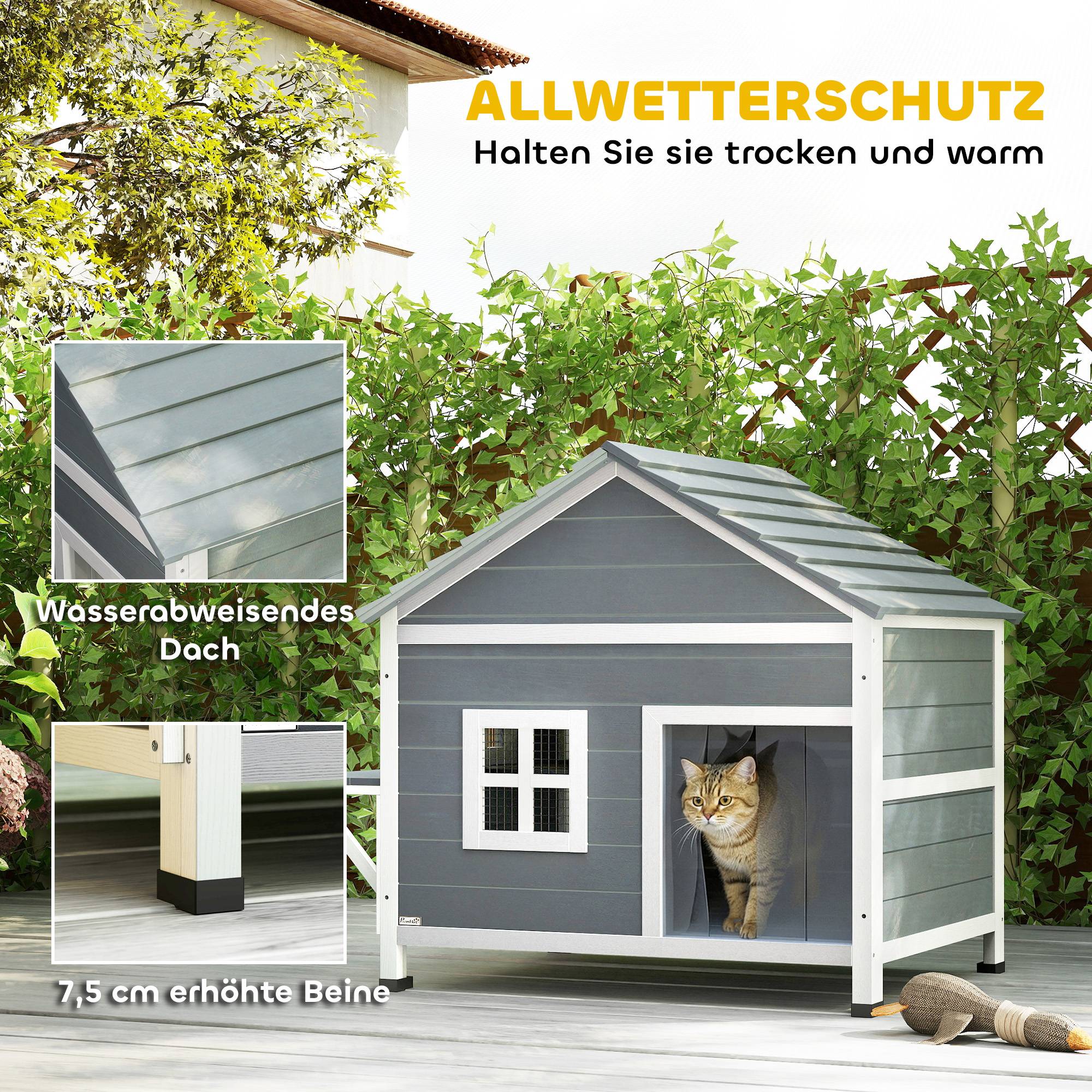 Sans Marque - Maison Bois 2 étages cachette toit ouvrant étanche plateforme latérale, 101x72,5x81cm, Gris - Image 6