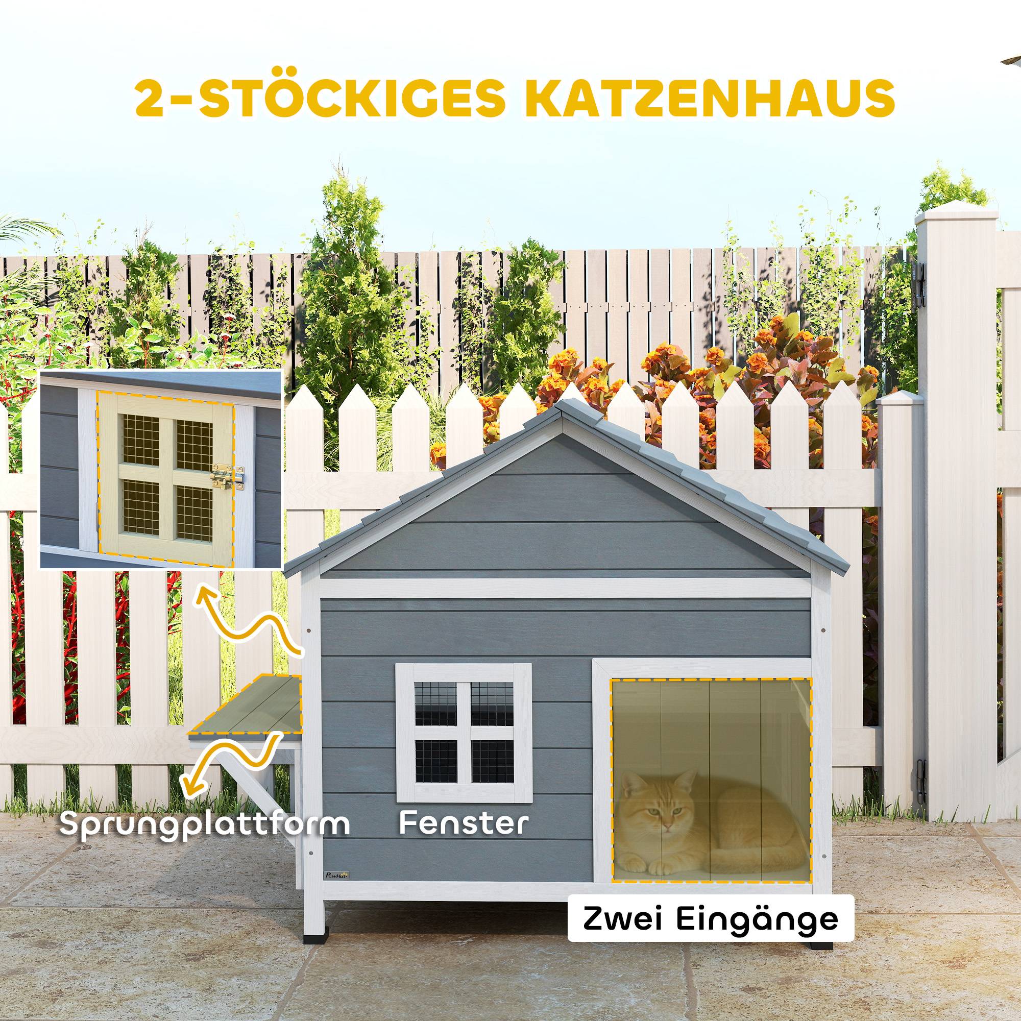 Sans Marque - Maison Bois 2 étages cachette toit ouvrant étanche plateforme latérale, 101x72,5x81cm, Gris - Image 7
