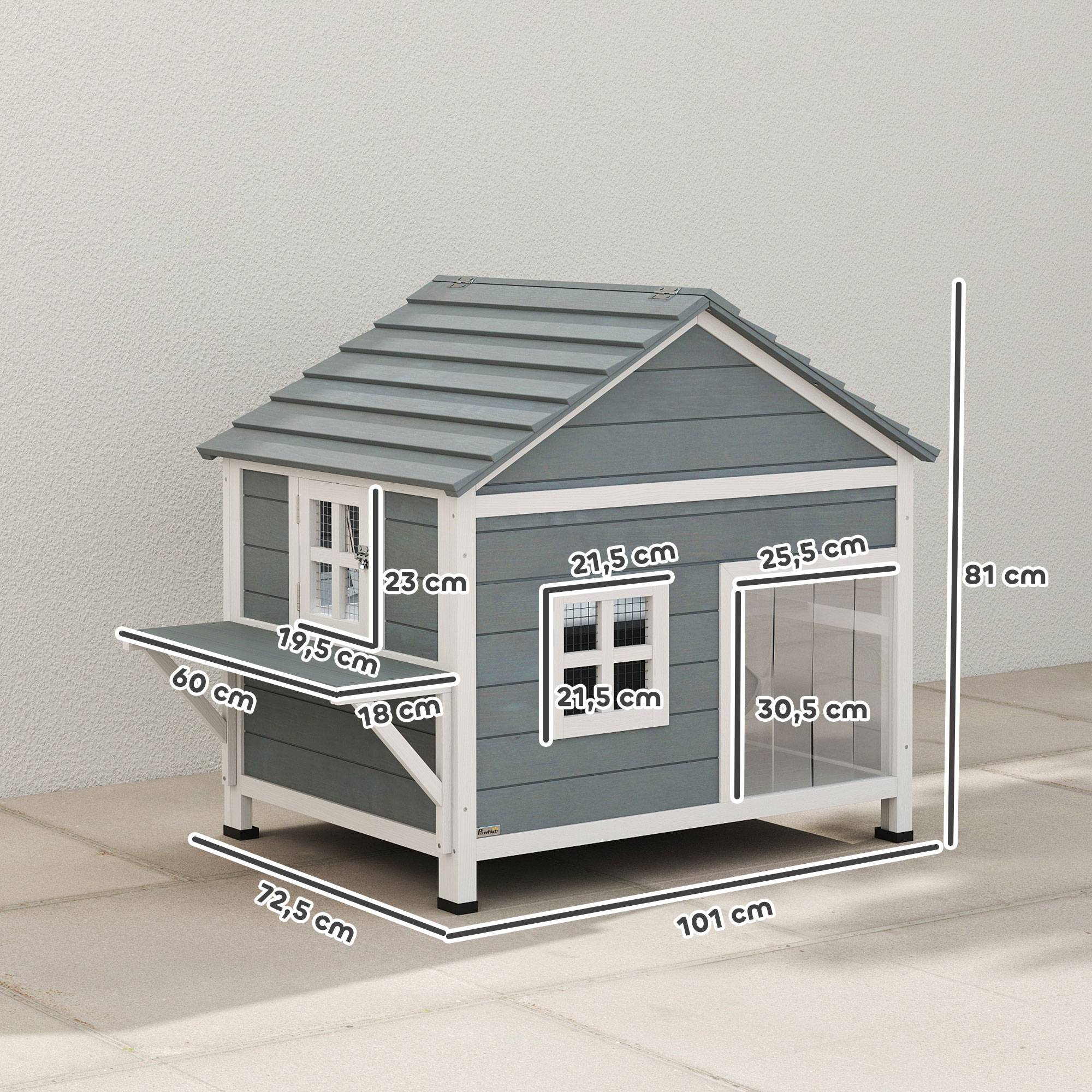 Sans Marque - Maison Bois 2 étages cachette toit ouvrant étanche plateforme latérale, 101x72,5x81cm, Gris - Image 5