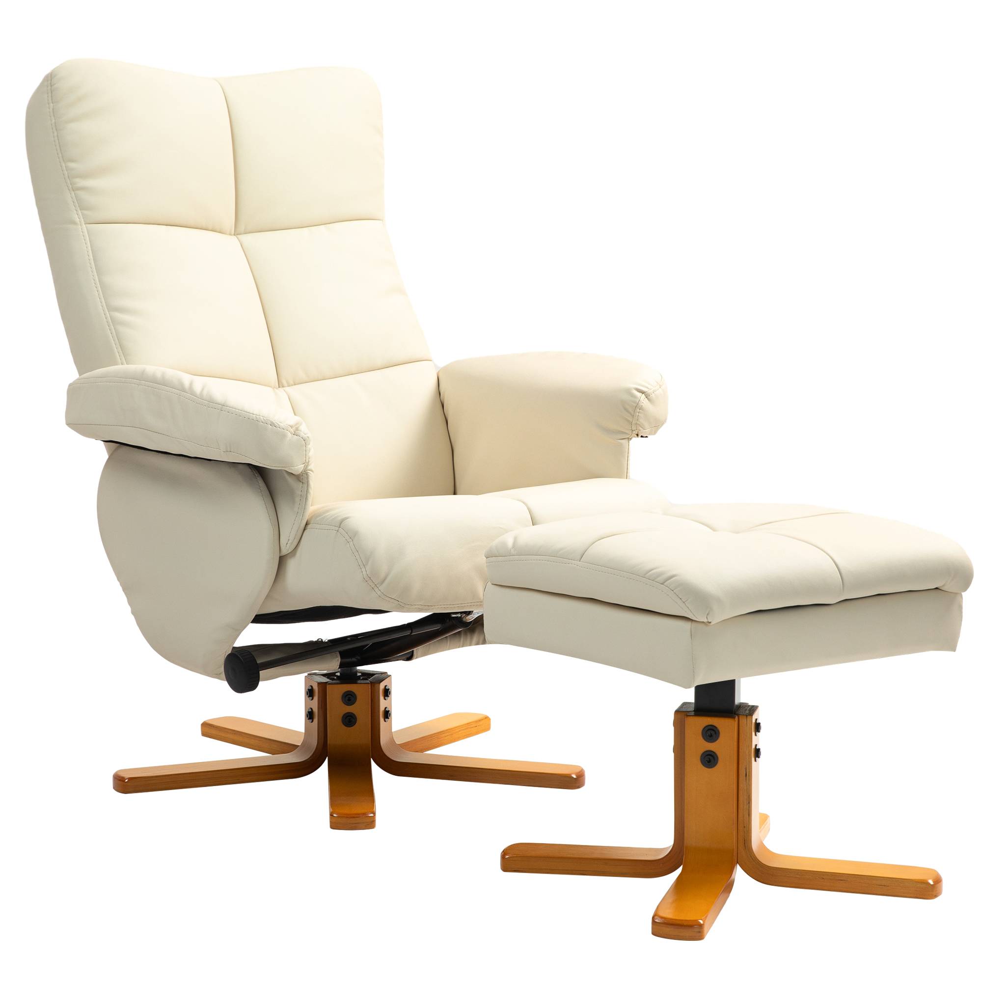 Sans Marque - Fauteuil relax avec repose-pied, fauteuil de relaxation, pivotant à 360°, dossier inclinable, 80 x 86 x 99 cm, crème - Image 2