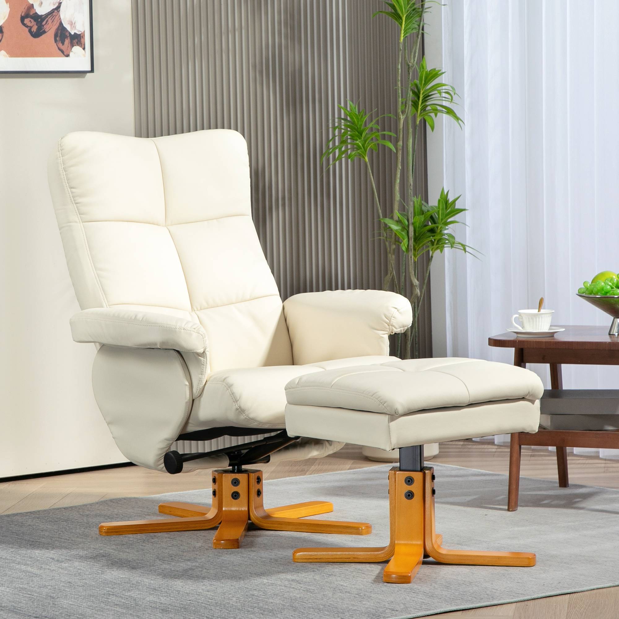 Sans Marque - Fauteuil relax avec repose-pied, fauteuil de relaxation, pivotant à 360°, dossier inclinable, 80 x 86 x 99 cm, crème - Image 3