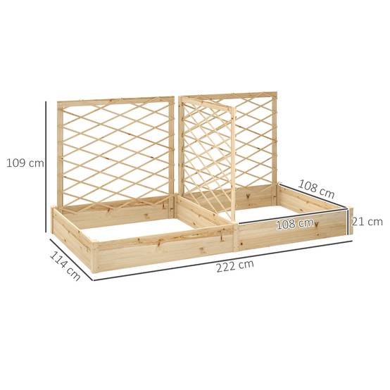 Sans Marque - Jardinière avec 3 treillis modulable, bac à fleurs en bois pour balcon terrasse patio, 222x114x109 cm effet bois naturel - Image 5
