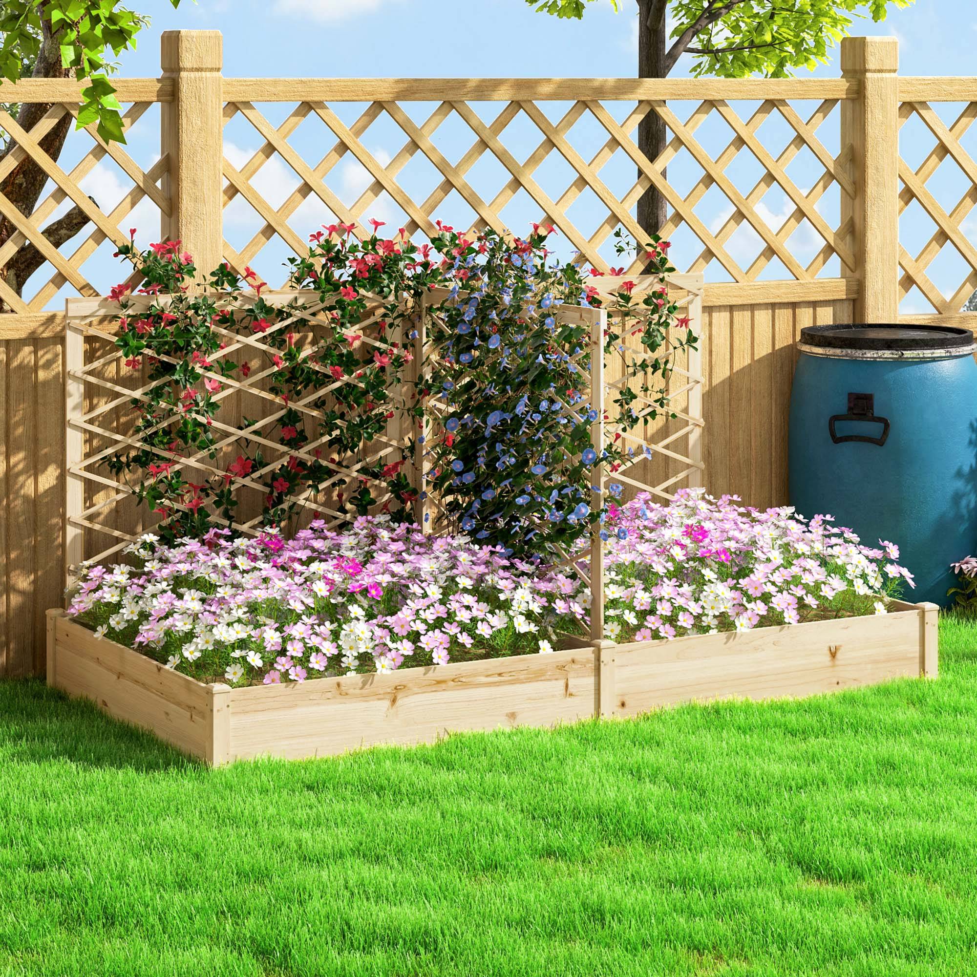 Sans Marque - Jardinière avec 3 treillis modulable, bac à fleurs en bois pour balcon terrasse patio, 222x114x109 cm effet bois naturel - Image 3
