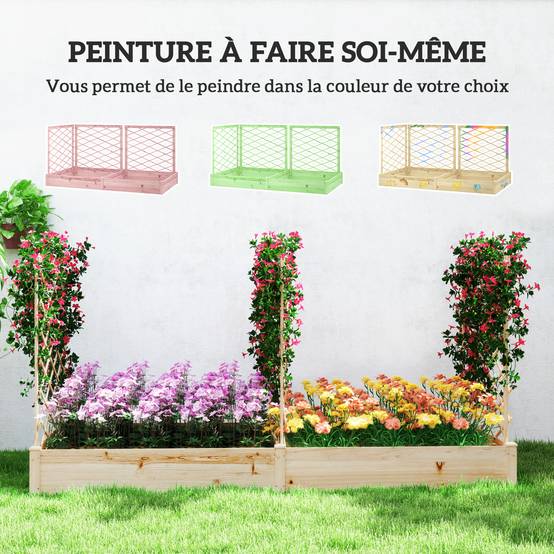 Sans Marque - Jardinière avec 3 treillis modulable, bac à fleurs en bois pour balcon terrasse patio, 222x114x109 cm effet bois naturel - Image 8