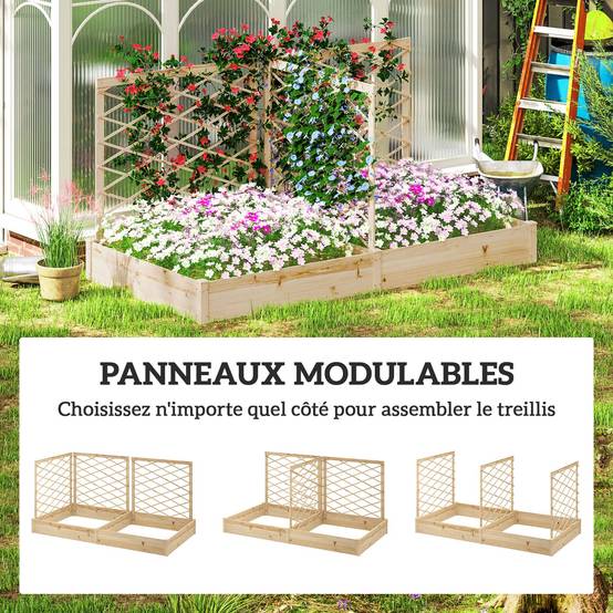 Sans Marque - Jardinière avec 3 treillis modulable, bac à fleurs en bois pour balcon terrasse patio, 222x114x109 cm effet bois naturel - Image 7