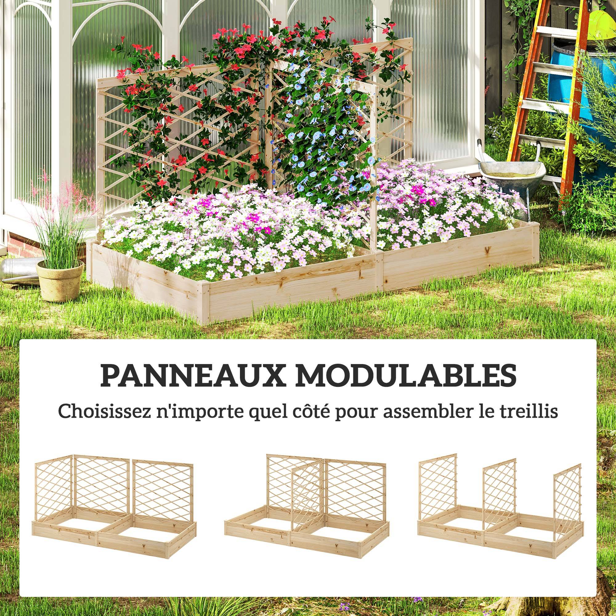 Sans Marque - Jardinière avec 3 treillis modulable, bac à fleurs en bois pour balcon terrasse patio, 222x114x109 cm effet bois naturel - Image 7