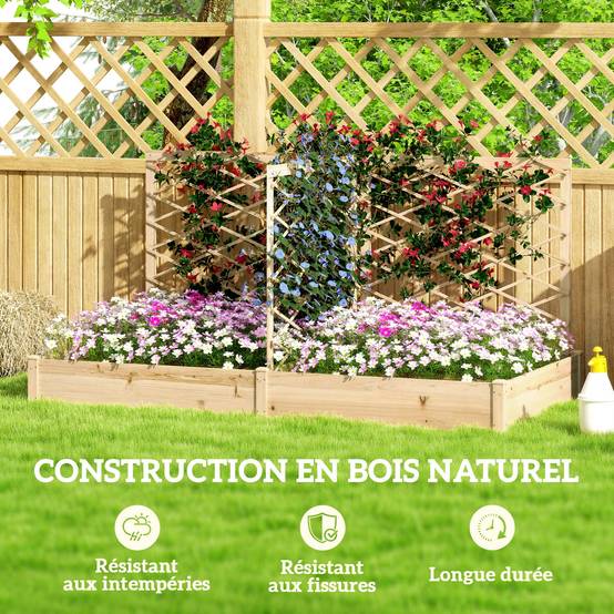 Sans Marque - Jardinière avec 3 treillis modulable, bac à fleurs en bois pour balcon terrasse patio, 222x114x109 cm effet bois naturel - Image 10