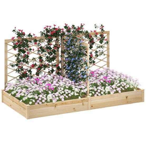 Sans Marque - Jardinière avec 3 treillis modulable, bac à fleurs en bois pour balcon terrasse patio, 222x114x109 cm effet bois naturel - Image 1