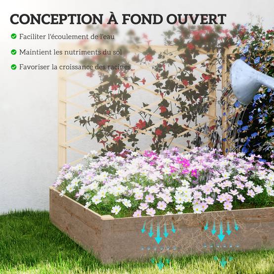 Sans Marque - Jardinière avec 3 treillis modulable, bac à fleurs en bois pour balcon terrasse patio, 222x114x109 cm effet bois naturel - Image 9