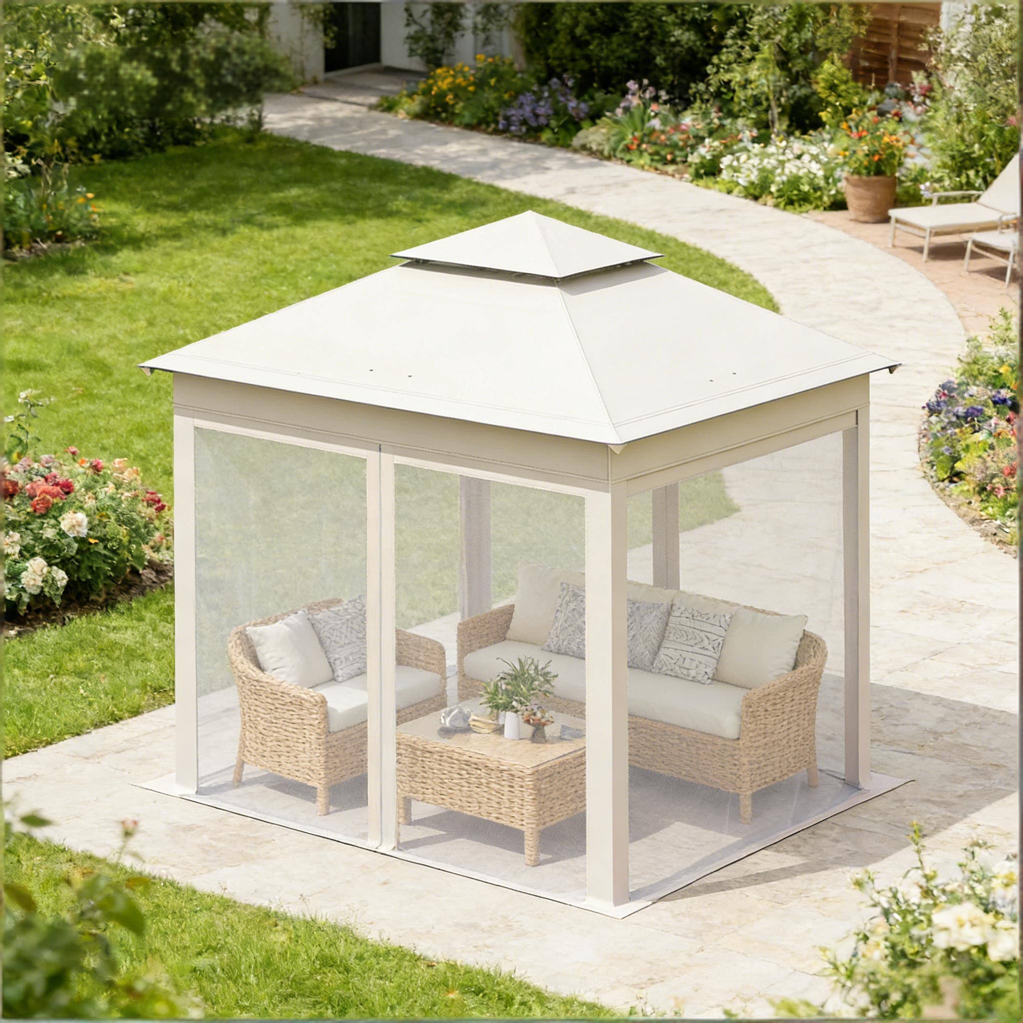 Tonnelle pliante acier Oxford terrasse et camping avec moustiquaire 3x3m beige - ComfortXL Outdoor Living - Image 1
