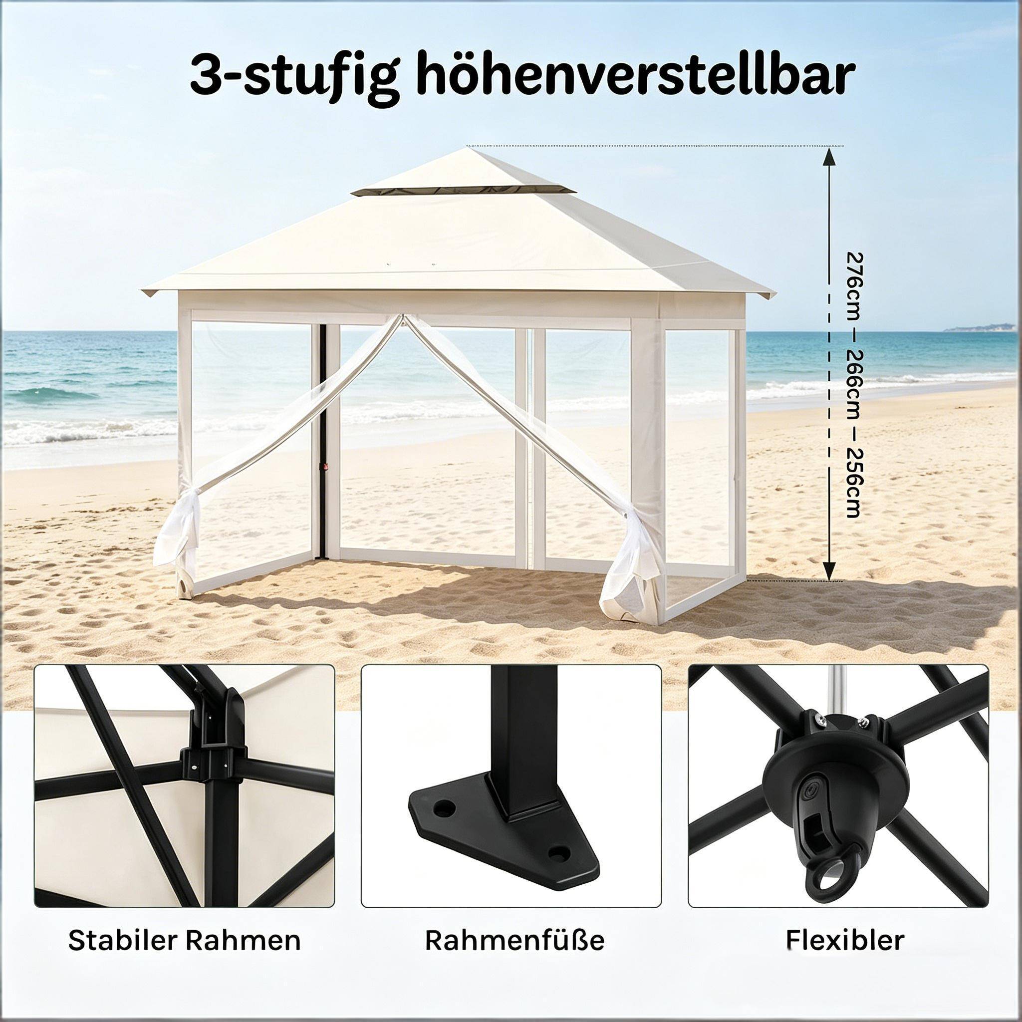 Tonnelle pliante acier Oxford terrasse et camping avec moustiquaire 3x3m beige - ComfortXL Outdoor Living - Image 4