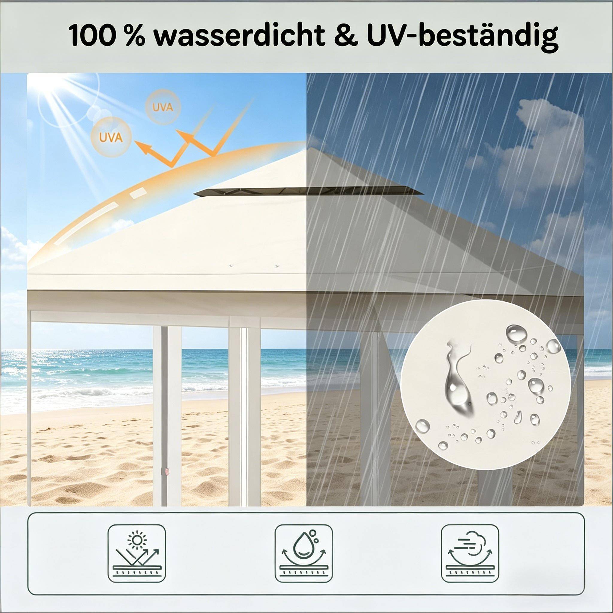 Tonnelle pliante acier Oxford terrasse et camping avec moustiquaire 3x3m beige - ComfortXL Outdoor Living - Image 3