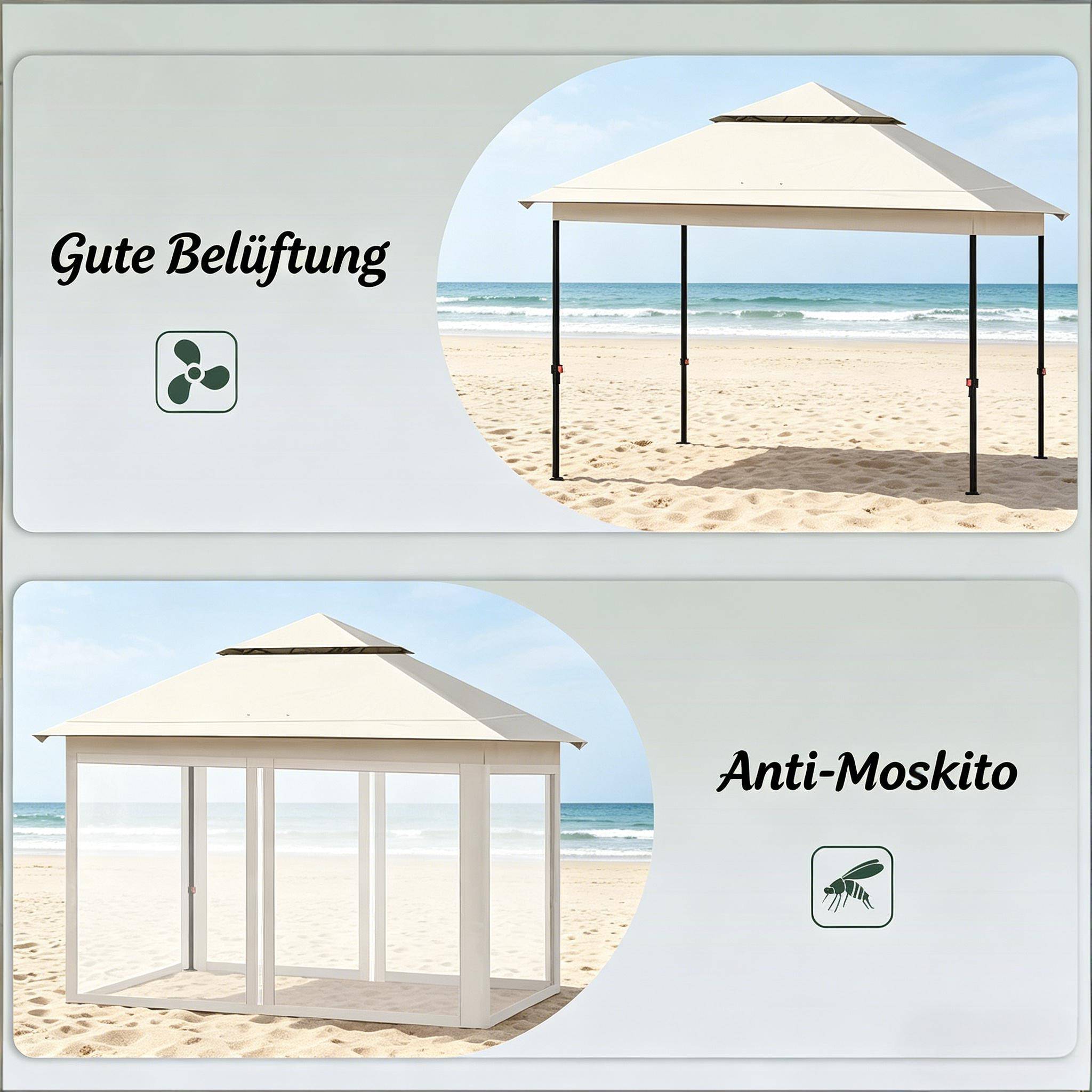 Tonnelle pliante acier Oxford terrasse et camping avec moustiquaire 3x3m beige - ComfortXL Outdoor Living - Image 5