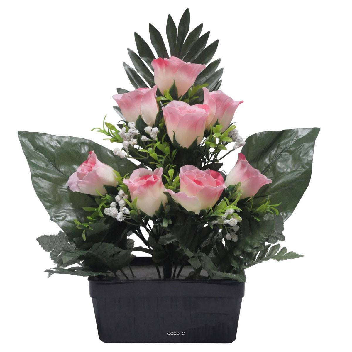 Artificielles - Jardinière fleurs artificielles bouton de rose et Gypsophile Rose pour la Toussaint - couleur: Rose 715 - Image 2