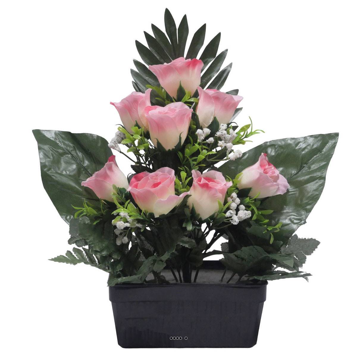 Artificielles - Jardinière fleurs artificielles bouton de rose et Gypsophile Rose pour la Toussaint - couleur: Rose 715 - Image 1