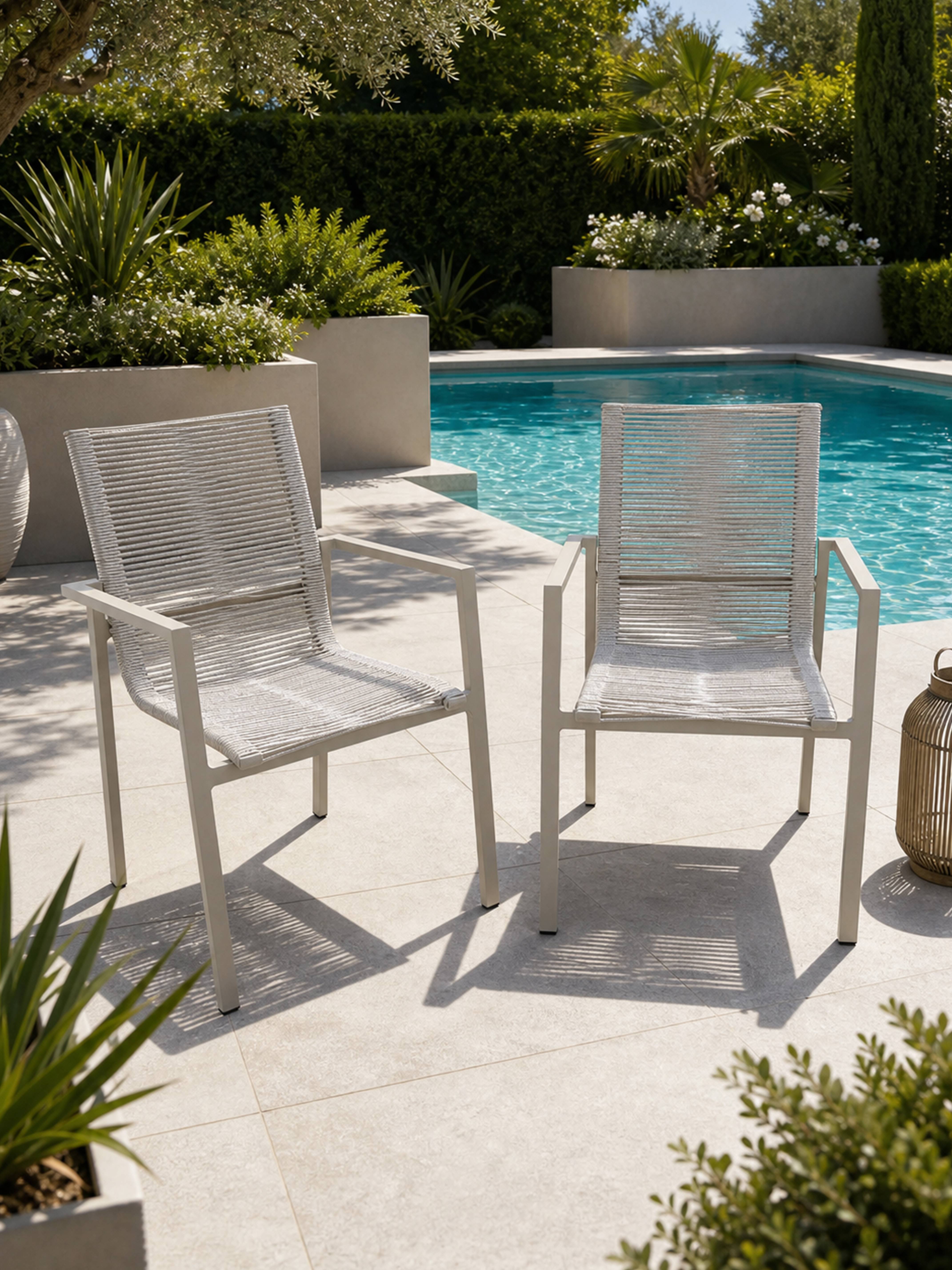 Dcb Garden - Lot de 2 fauteuils de jardin en aluminium et corde tissée - Grège - MEXICO - Image 1