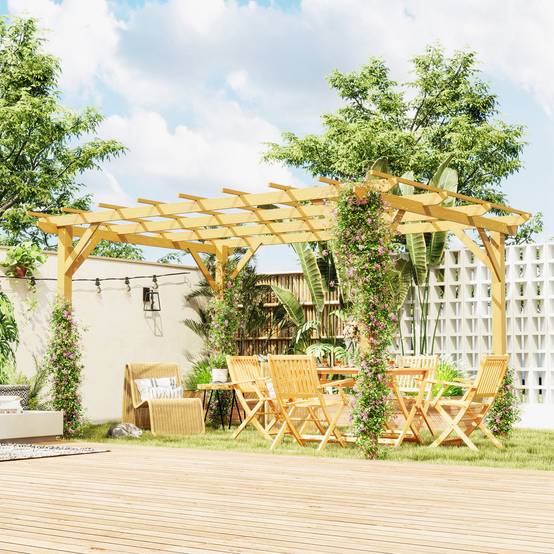 Outsunny - Pergola 3x4m coulissante rétractable tonnelle jardin pour vignes grimpantes fleurs rosiers terrasse patio bois naturel - Outsunny - Image 2