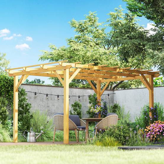 Outsunny - Pergola 3x4m coulissante rétractable tonnelle jardin pour vignes grimpantes fleurs rosiers terrasse patio bois naturel - Outsunny - Image 4