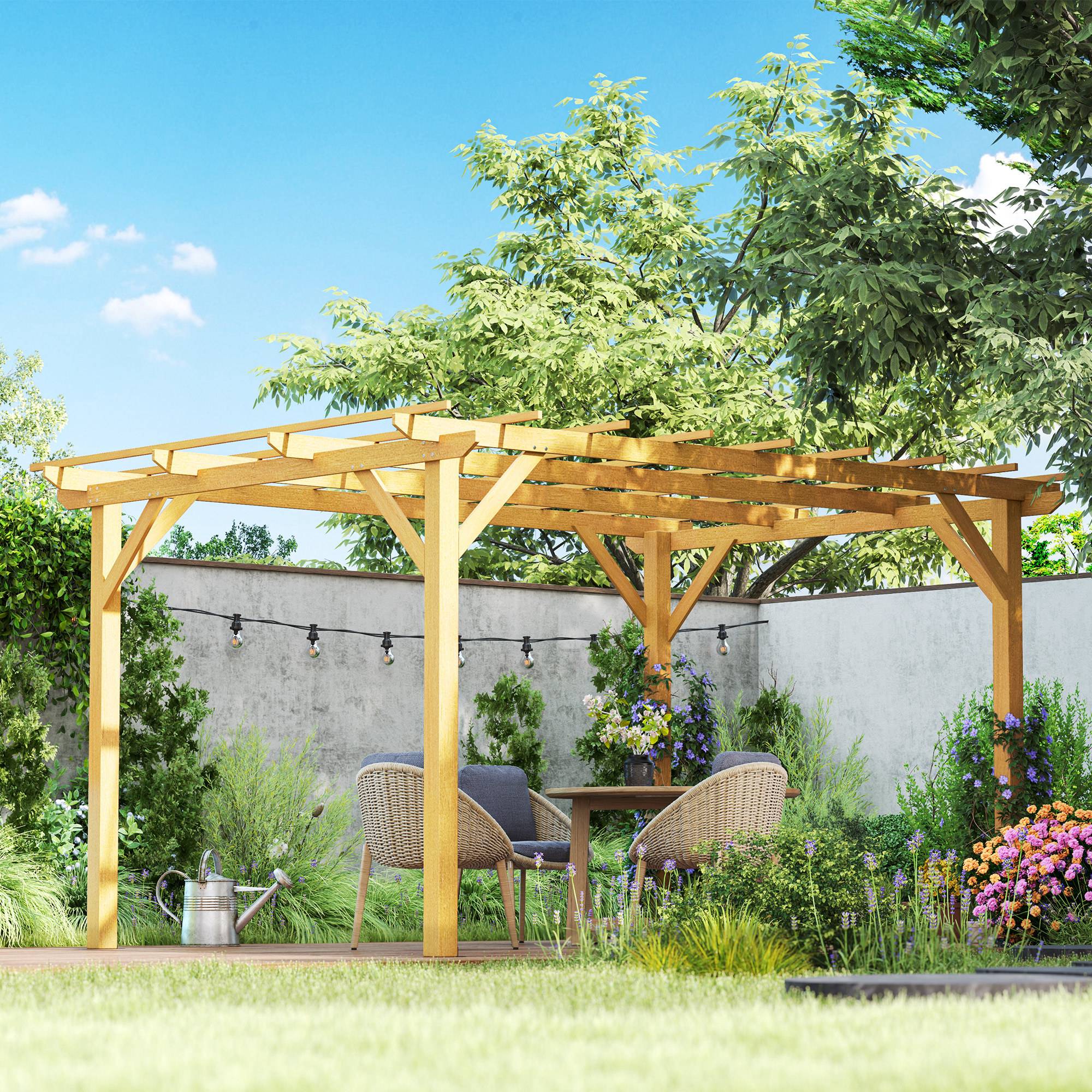 Outsunny - Pergola 3x4m coulissante rétractable tonnelle jardin pour vignes grimpantes fleurs rosiers terrasse patio bois naturel - Outsunny - Image 4