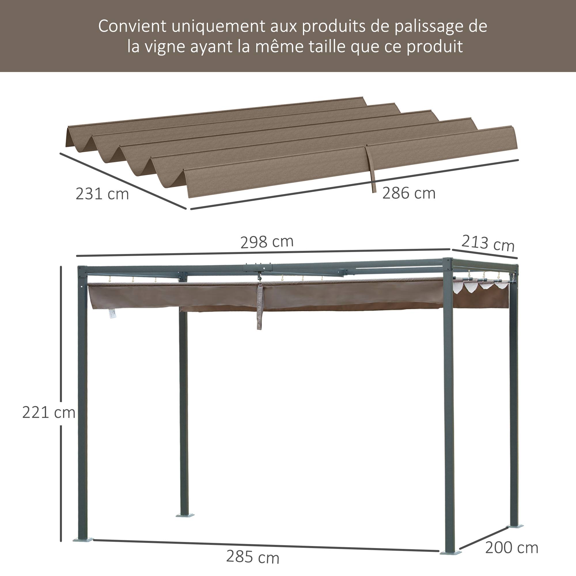 Outsunny - Toile de rechange pour pergola 3x2m protection solaire Anti-UV 30+ toile café - OUTSUNNY - Image 3