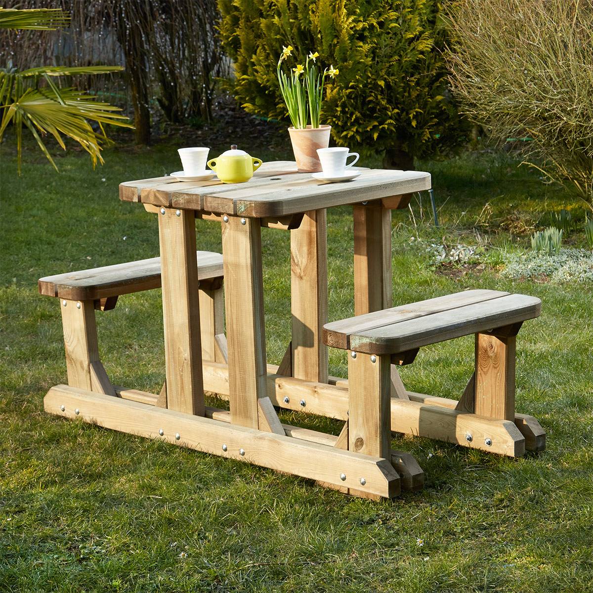 Table pique-nique en bois 2 places - Cémonjardin - Image 2