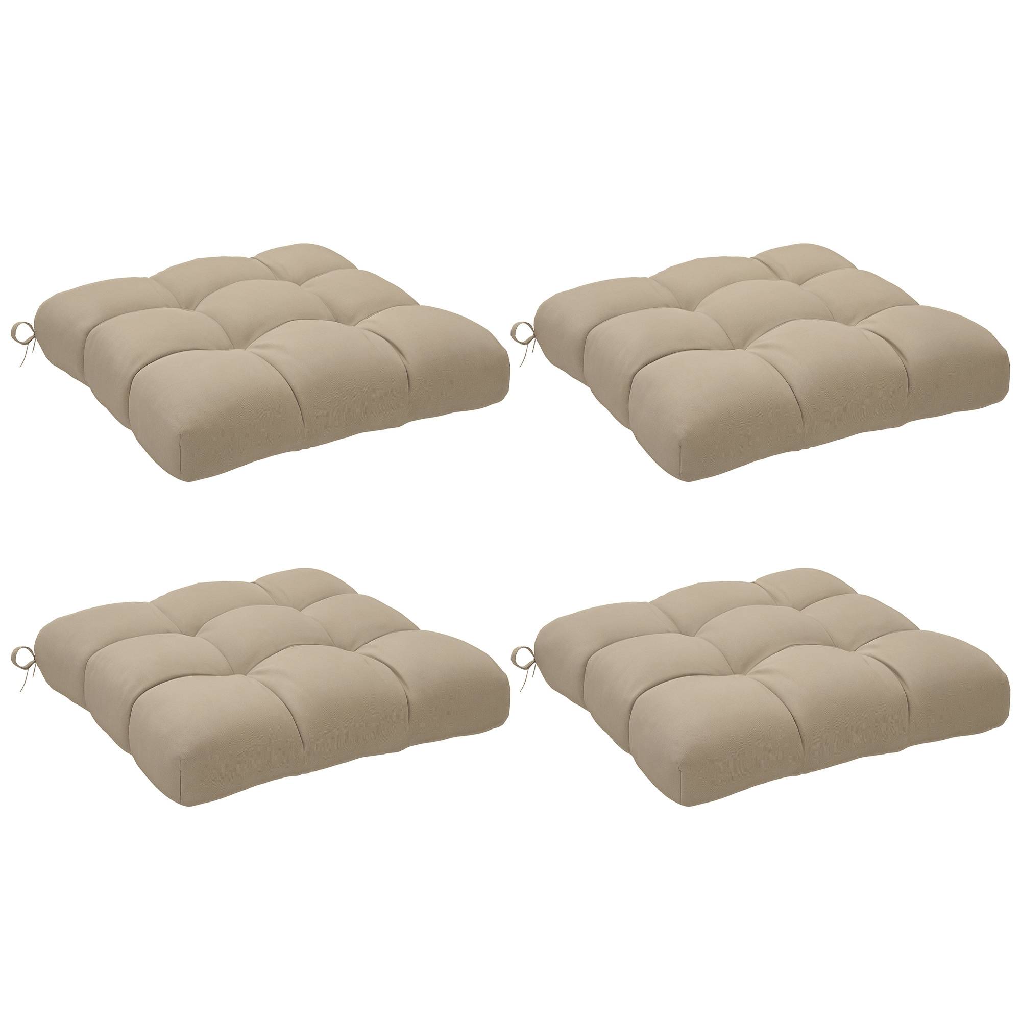 Lot de 4 coussins de chaise de jardin, coussins extérieurs capitonné, rembourrage 10 cm avec attaches, 48 x 48 cm kaki - Image 1