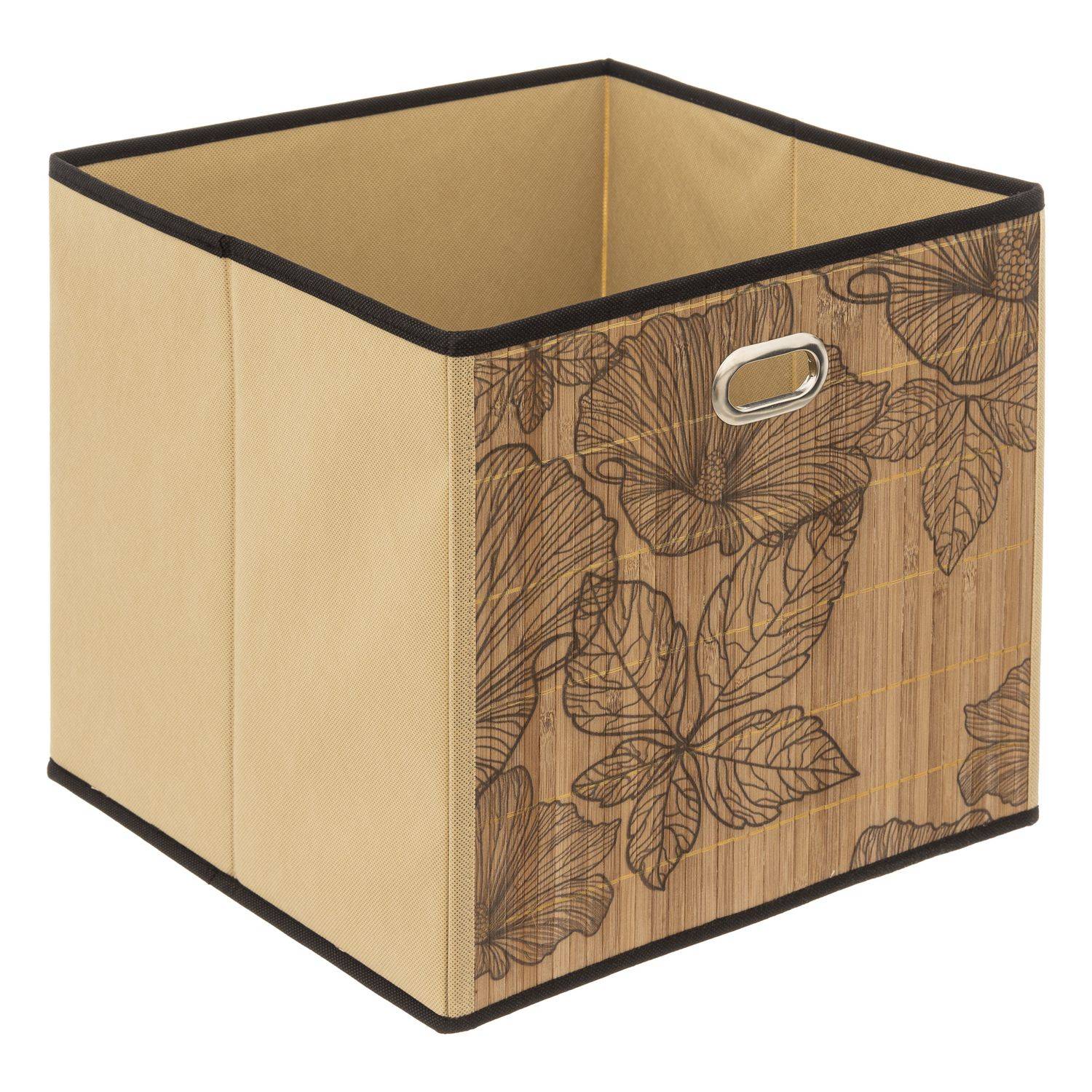 Boîte de rangement imprimé tropical en bambou et tissu Blackflora - Marron et noir - Five Simply Smart - Image 1