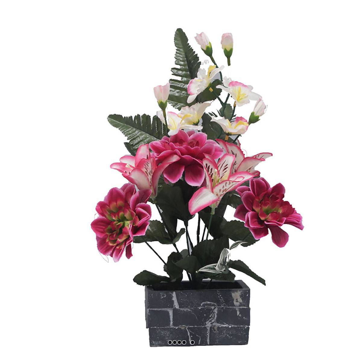 Artificielles - Fleurs artificielles cimetière jardinière Dahlias et Lys Rose fushia - couleur: Rose fushia 730 - Image 1