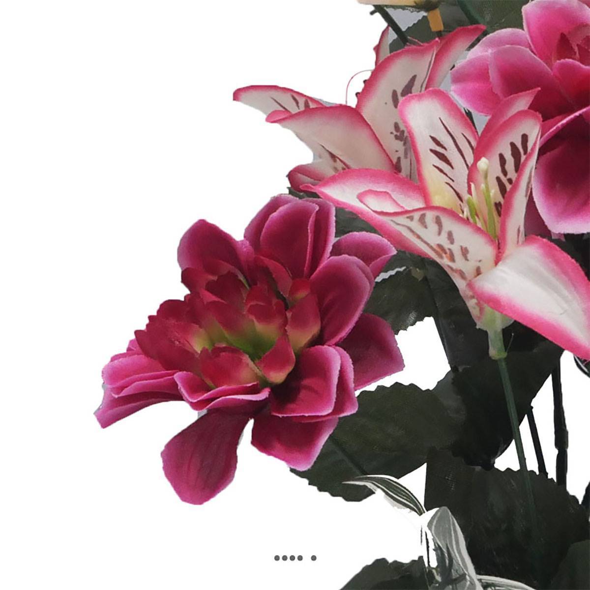Artificielles - Fleurs artificielles cimetière jardinière Dahlias et Lys Rose fushia - couleur: Rose fushia 730 - Image 3