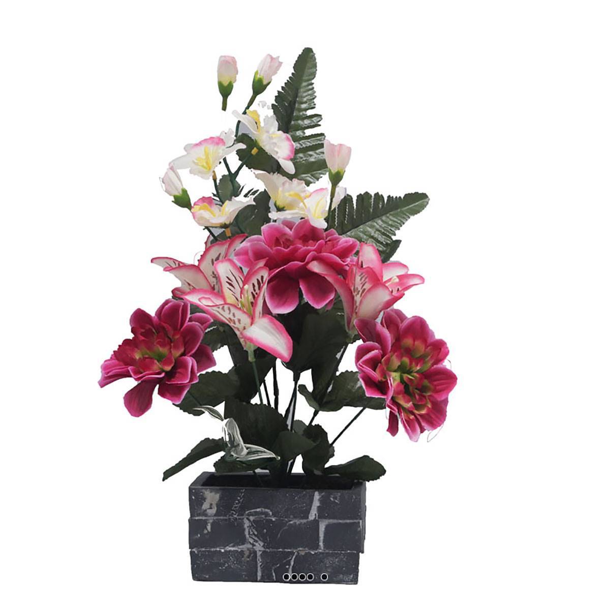 Artificielles - Fleurs artificielles cimetière jardinière Dahlias et Lys Rose fushia - couleur: Rose fushia 730 - Image 2