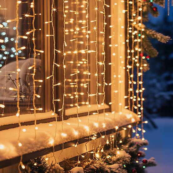 Fééric Lights & Christmas - Rideau lumineux de façade d'extérieur 4 x 2 m 800 LED blanc chaud à effets avec minuteur sur secteur - Atmosphera Créateur d'intérieur - Image 1