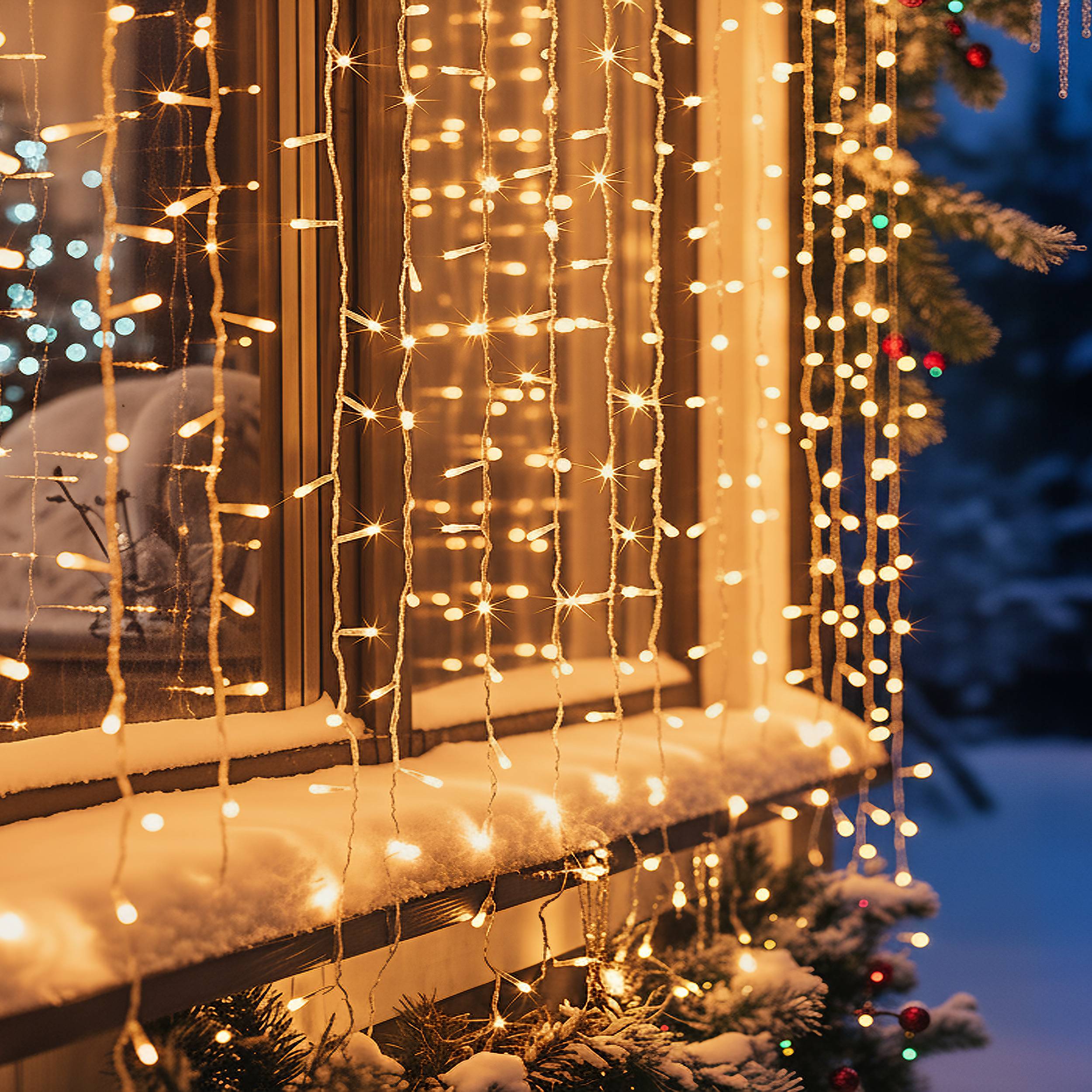 Fééric Lights & Christmas - Rideau lumineux de façade d'extérieur 4 x 2 m 800 LED blanc chaud à effets avec minuteur sur secteur - Atmosphera Créateur d'intérieur - Image 1