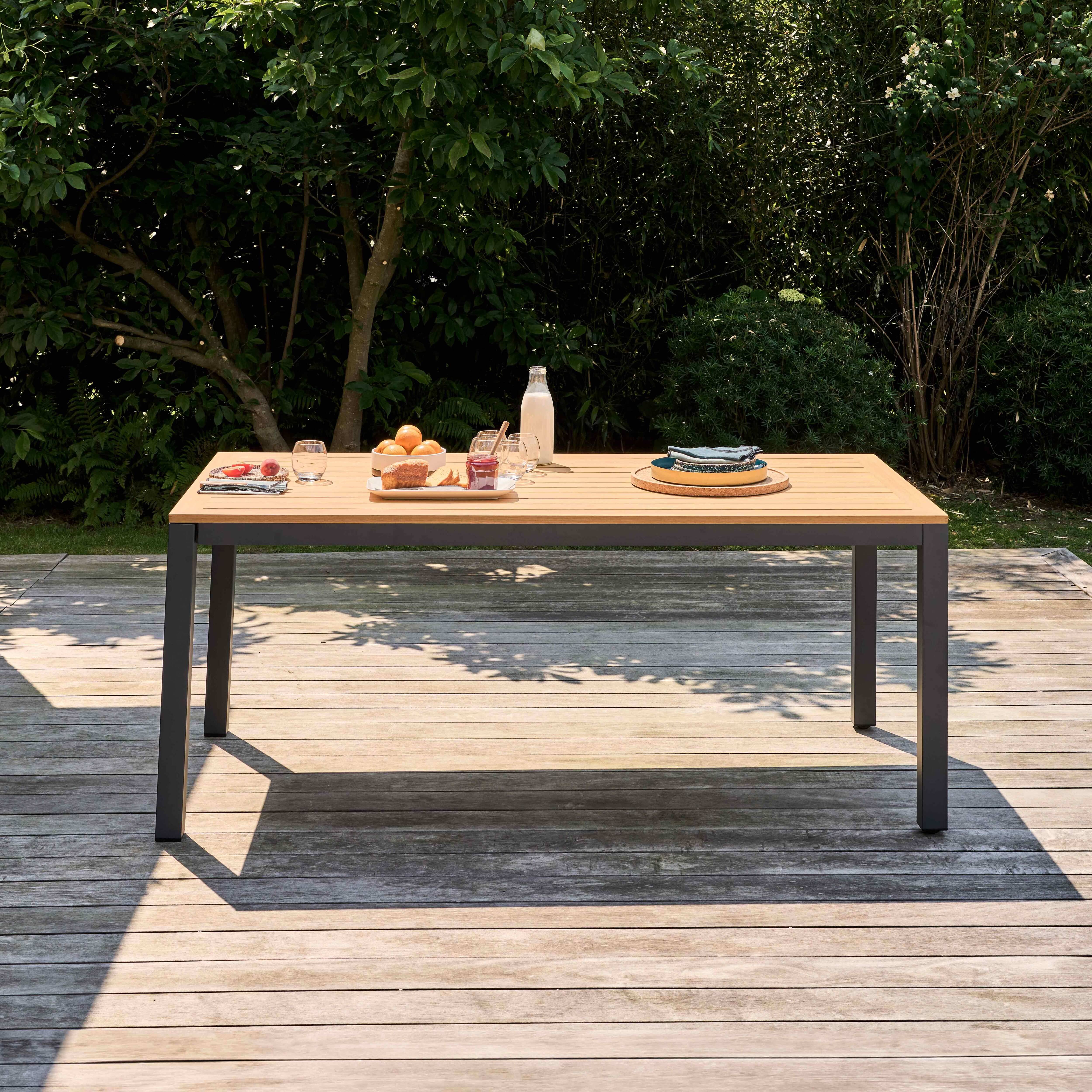 Oviala - Table de terrasse rectangulaire extensible 180/240 cm bois et noir Split - Oviala - Image 3