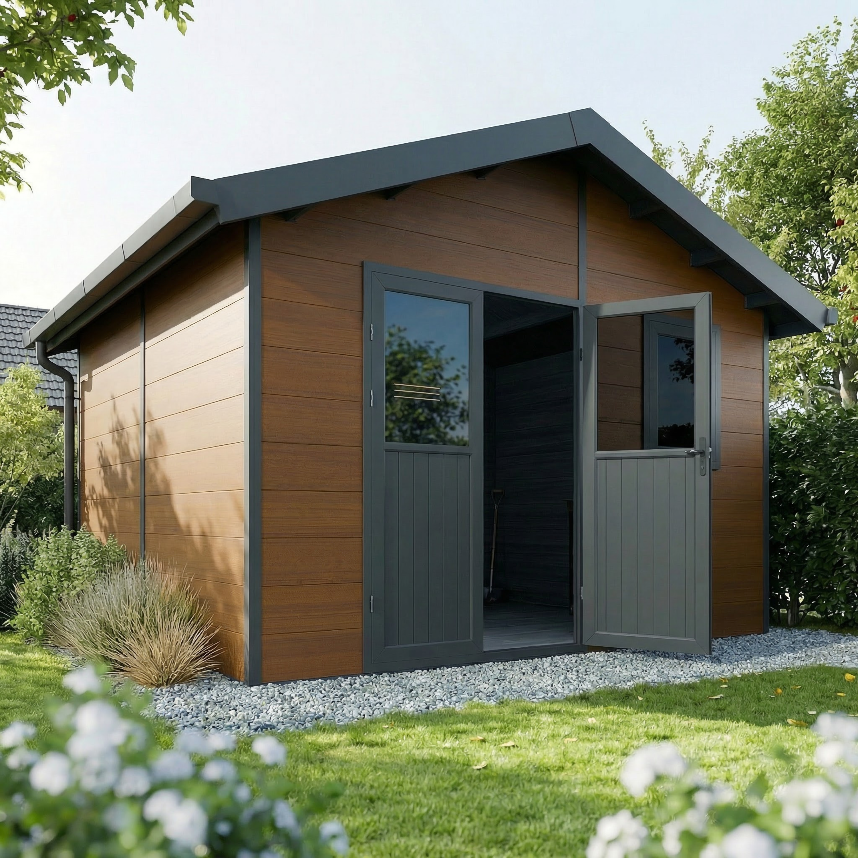 Abri de Jardin Composite ISORA - 12m2 Brun - Cabane Atelier / Abri Velo - Image 2