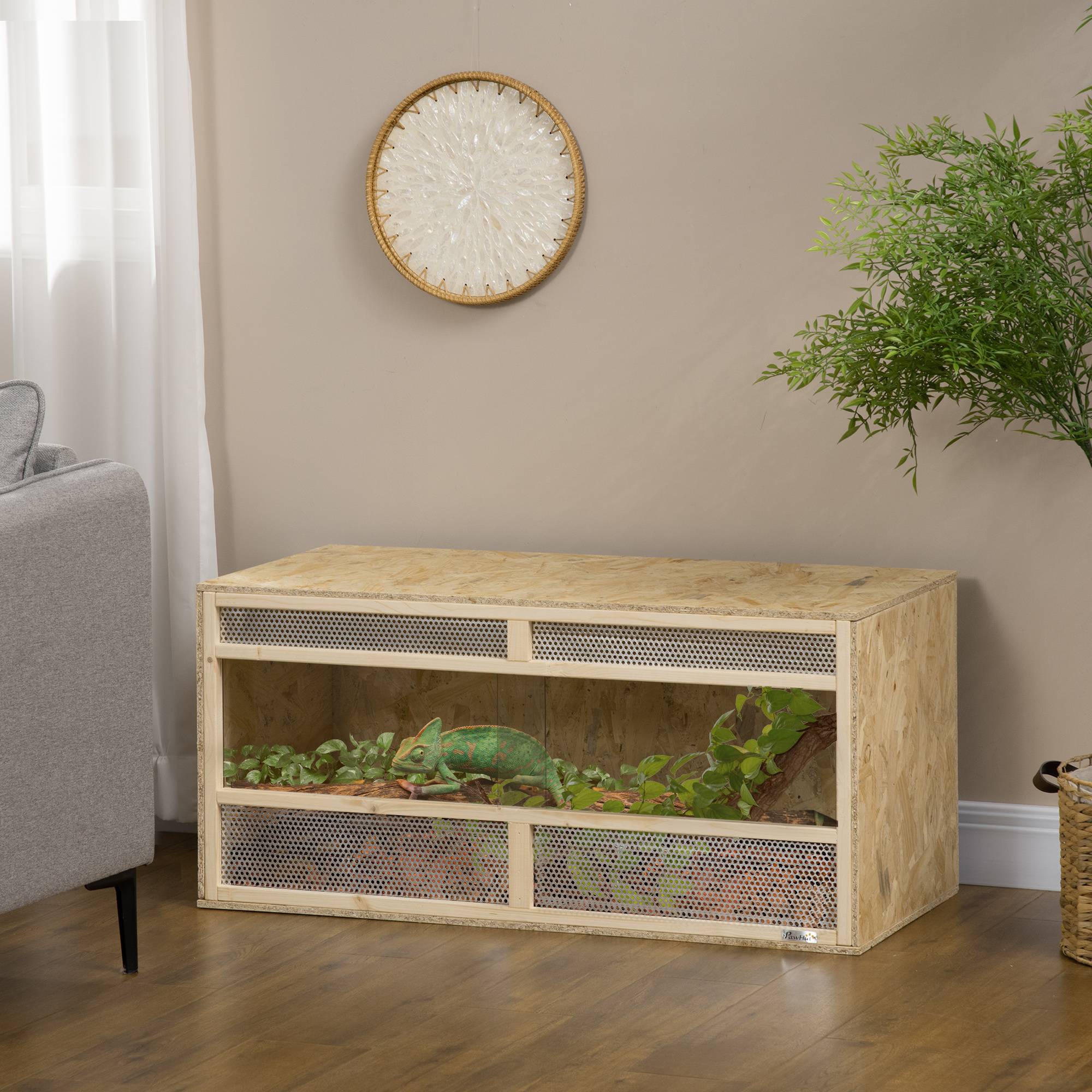 Terrarium en bois OSB pour reptiles avec porte coulissante en verre - 100 x 47 x 47 cm naturel - Image 4