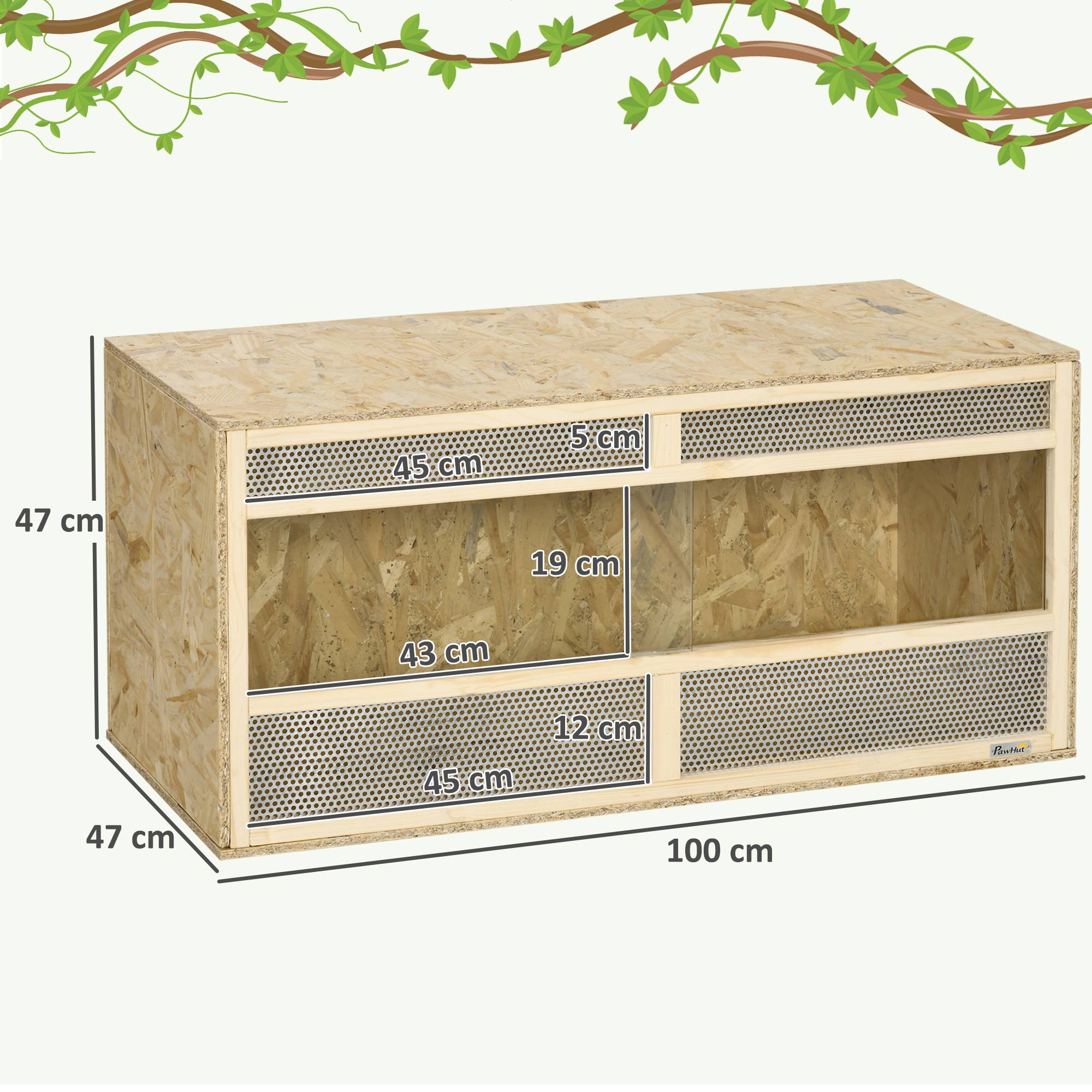 Terrarium en bois OSB pour reptiles avec porte coulissante en verre - 100 x 47 x 47 cm naturel - Image 5