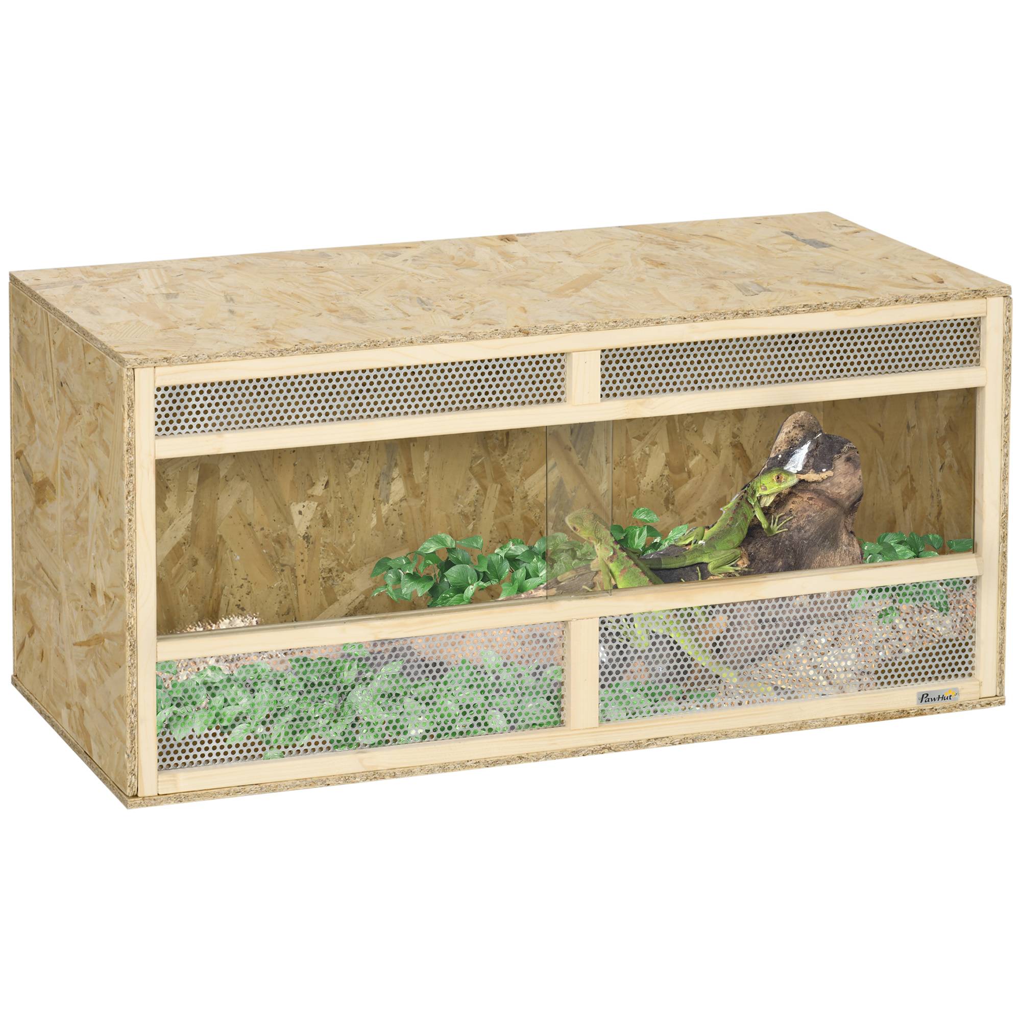 Terrarium en bois OSB pour reptiles avec porte coulissante en verre - 100 x 47 x 47 cm naturel - Image 1