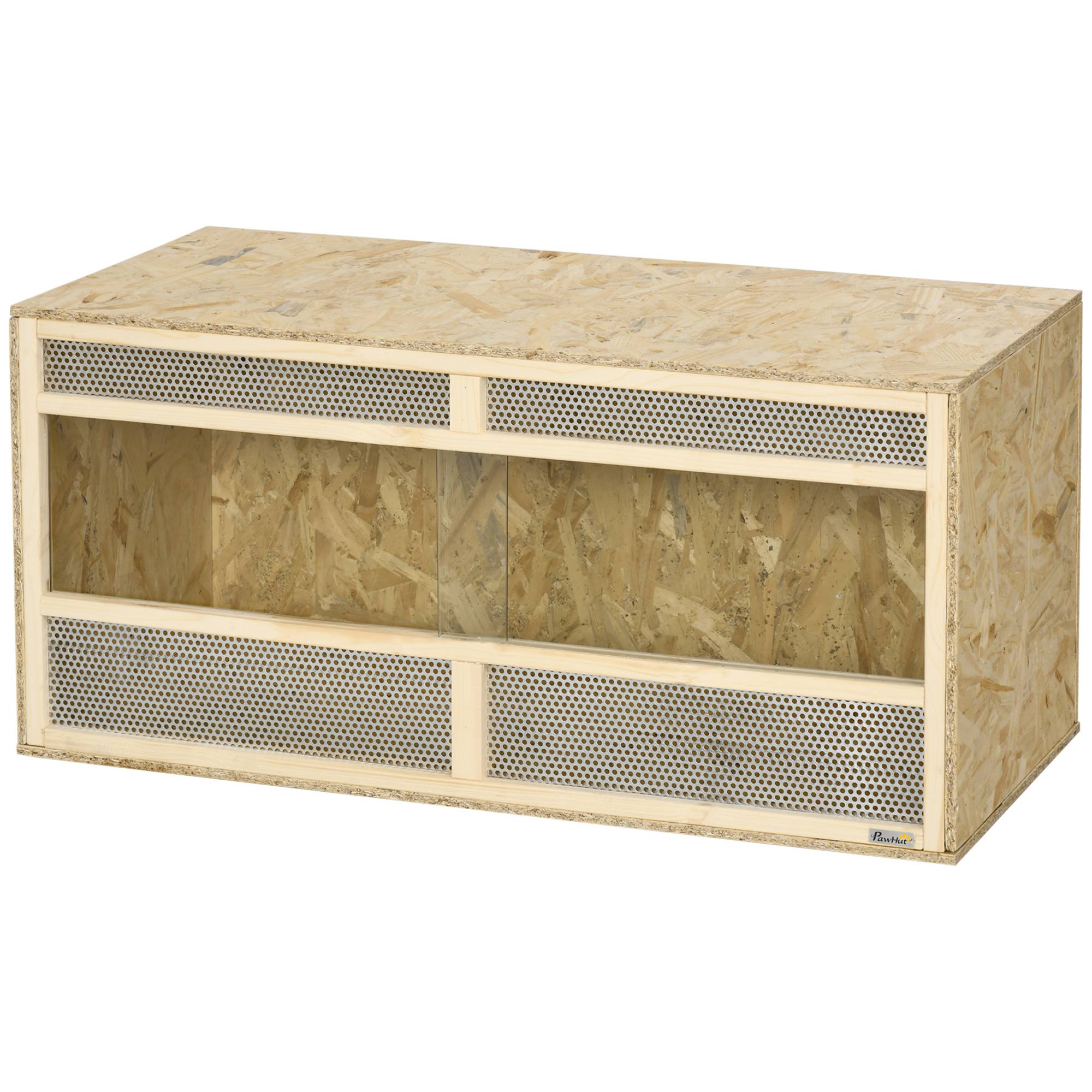 Terrarium en bois OSB pour reptiles avec porte coulissante en verre - 100 x 47 x 47 cm naturel - Image 2