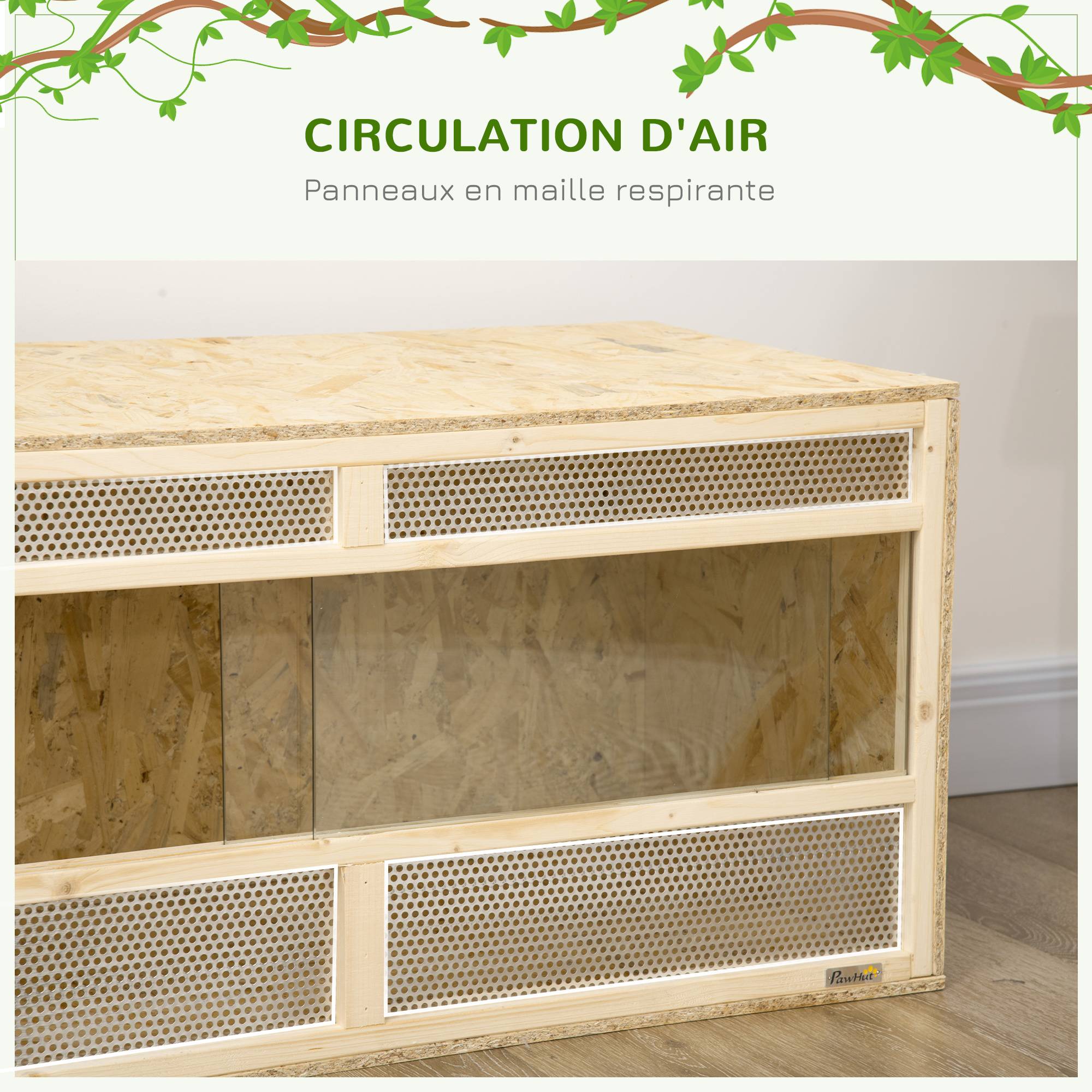 Terrarium en bois OSB pour reptiles avec porte coulissante en verre - 100 x 47 x 47 cm naturel - Image 9