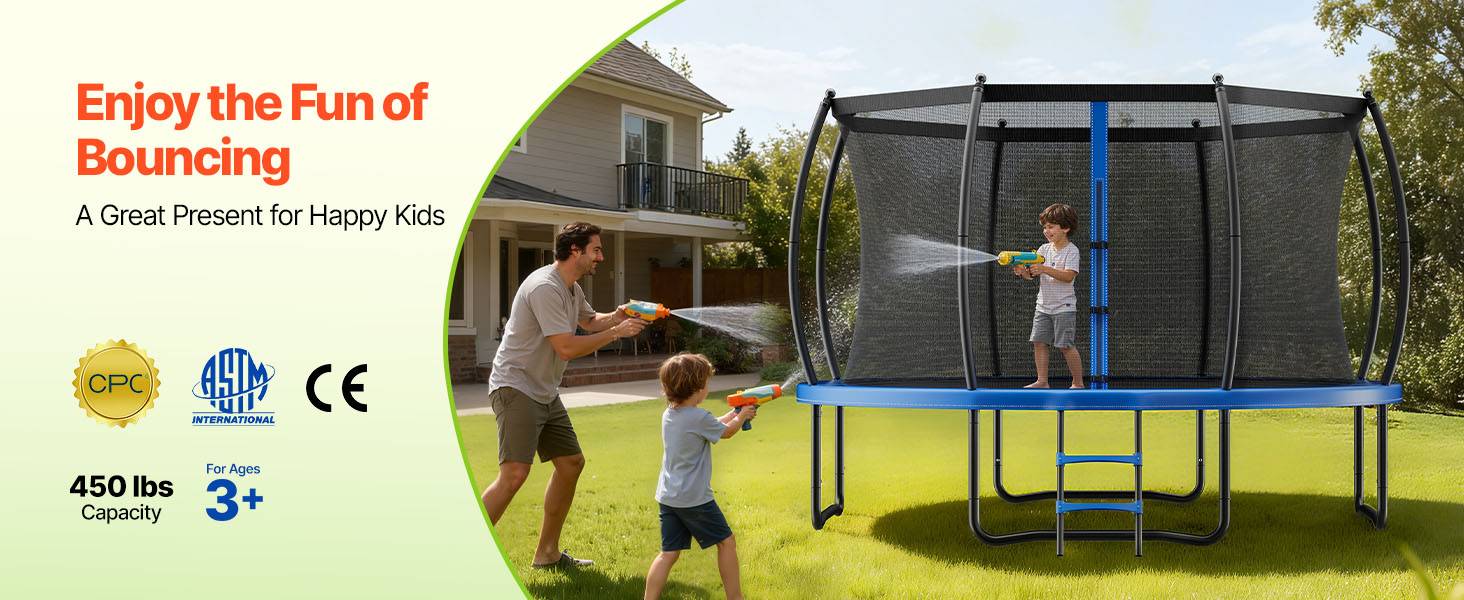 Vevor - VEVOR Trampoline extérieur 427 x 427 cm, structure acier antirouille, filet de sécurité 360%2B, coussin épais, capacité 204 kg, certifié ASTM. - Image 9