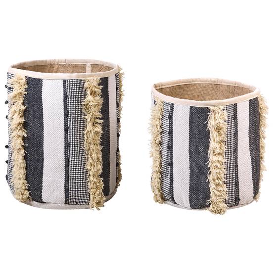 Lot de 2 Paniers de Rangement en Coton Beige et Gris 40/45 cm de Hauteur Accessoire Linge Décoration Boho - Image 1