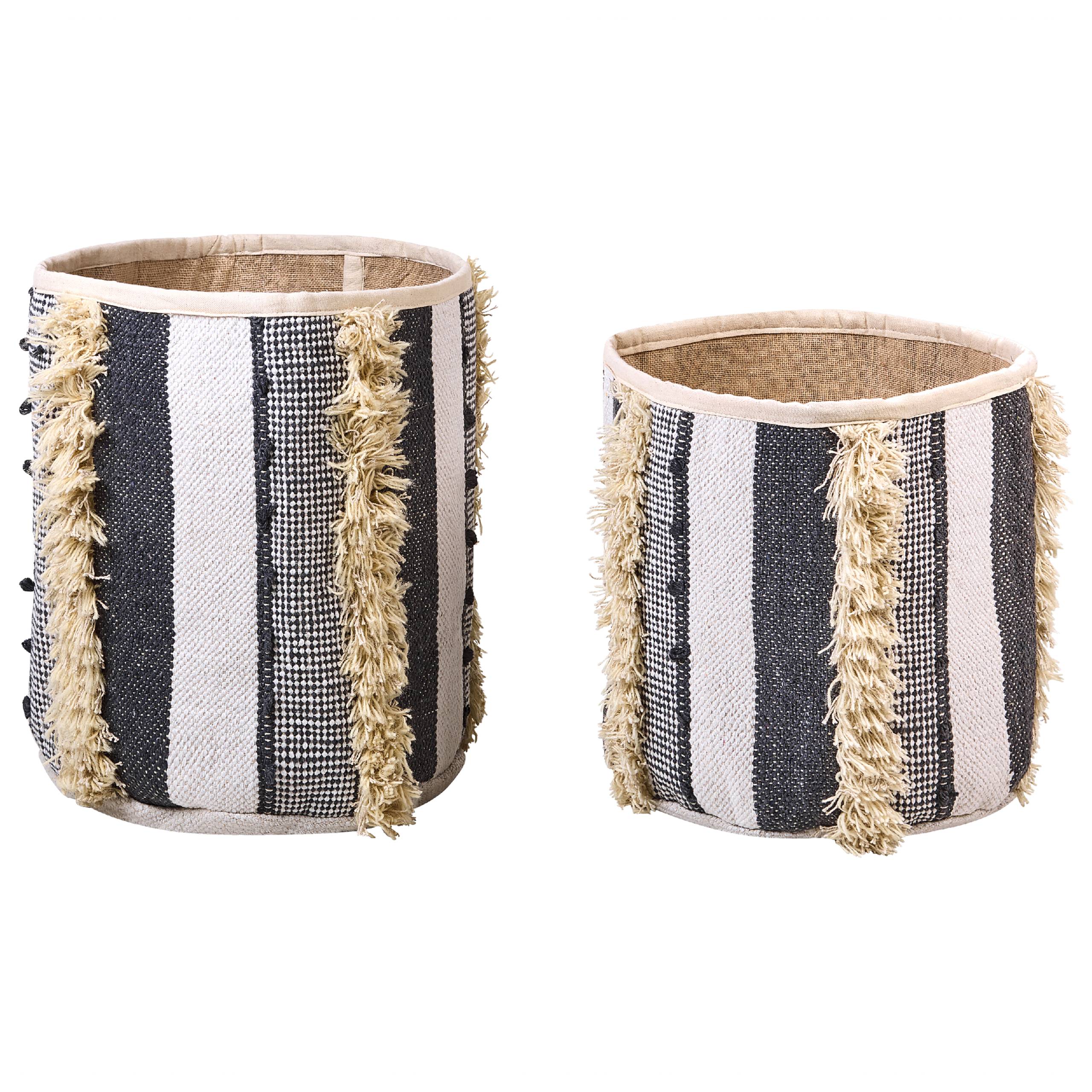 Lot de 2 Paniers de Rangement en Coton Beige et Gris 40/45 cm de Hauteur Accessoire Linge Décoration Boho - Image 1
